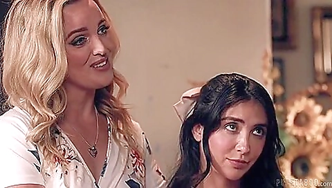 Sexy brunette blonde gets into two brunette step fantasies