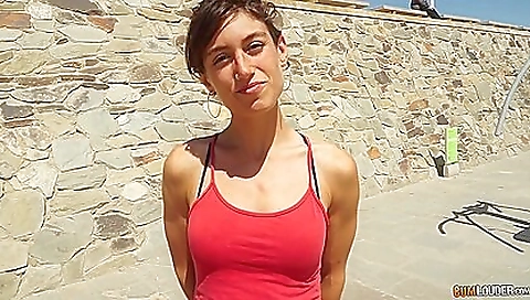 Slender brunette 18+ takes a blow job from big cock