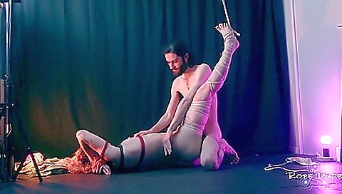 Brunette girl gives an orgasm with a big piece of metal