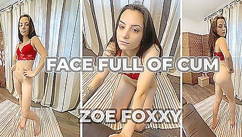 Brunette teen with a tattooed face gets her face covered in cum