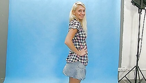 Sexy blonde 18+ gets naked and plays with her pussy