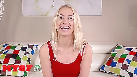 Blonde babe with small tits and a deepthroat blowjob