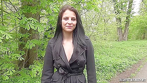 Brunette getting her pussy and tits fucked on the way to the hotel