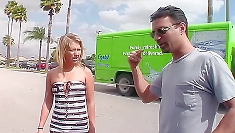 Blonde hottie with big boobs takes his dick inside her