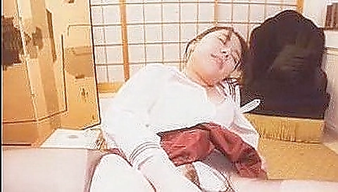 Asian babe in black stockings playing with her twat in vr porn