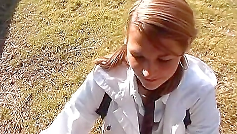 Sensitive redhead in her red lingerie touches his cleft