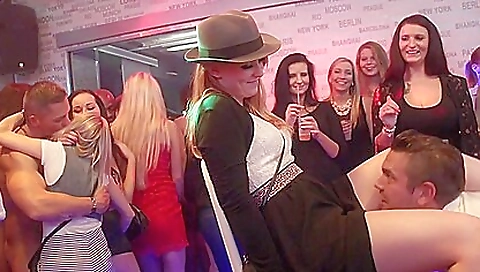 Busty brunette with a nice body fucked in the party