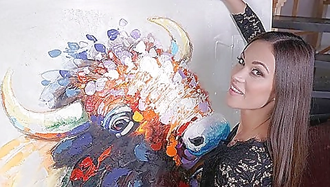 Busty girl with huge tits gets her tight pussy stuffed